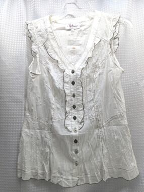 Boho,Cottage, Feminine Affinites Cotton Top,Ruffled Sleeve,Decorative Buttons